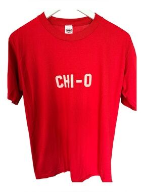 Vintage H. Wolf & Sons Inc., based out of Cinn. Ohio CHI-O Red Graphic Tee Sz. L